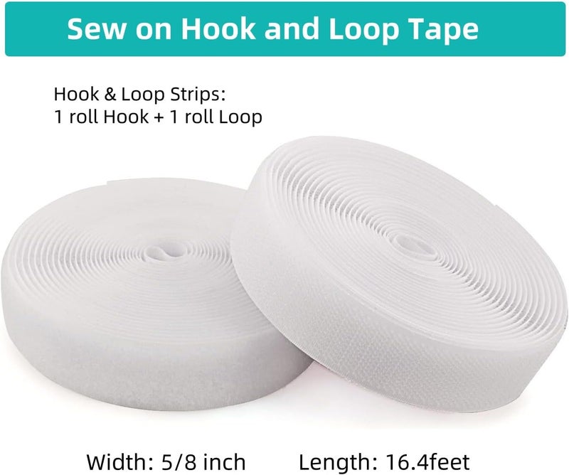 SICCOMA Sew on Hook and Loop Tape 5/8 Inch Wide,16.4 Feet Non-Adhesive Back White Hook and Loop Strips Sewing Fastener Fabric Fastener Non Adhesive Sewing Interlocking Tape - Image 3